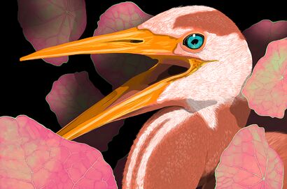 Heron and Nasturtium - a Digital Art Artowrk by Kerry Eddy